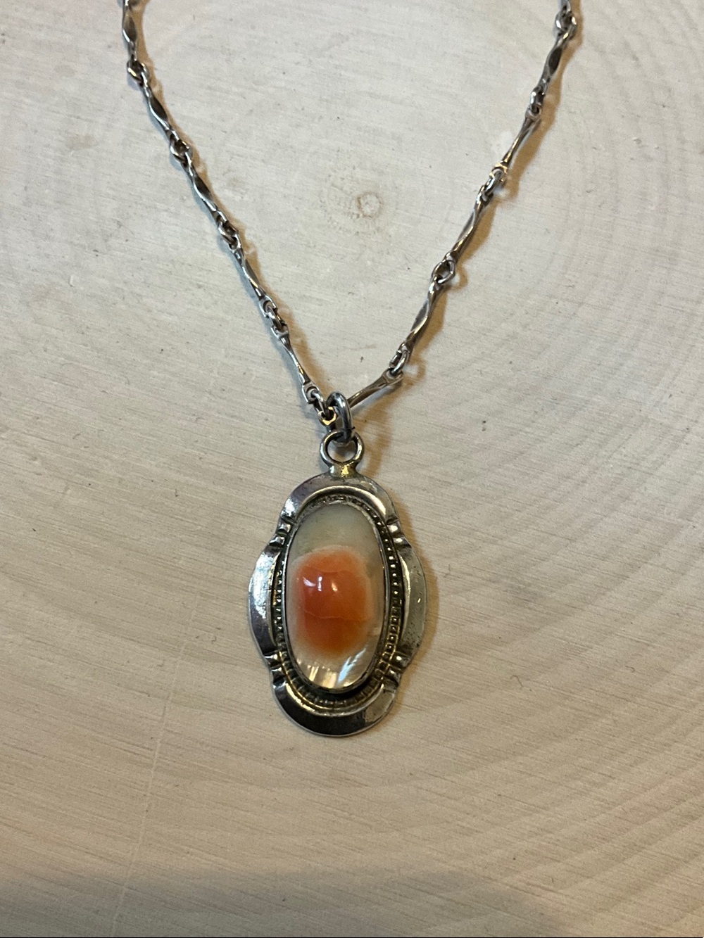 Sterling-Style Silver Necklace with Spiny Oyster Cabochon Pendant